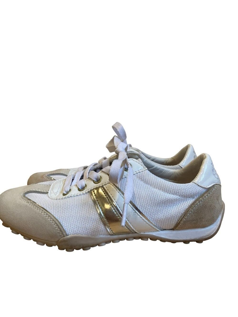 Geox Respira cream white sneakers gold stripe leather sole lace up shoes size 6